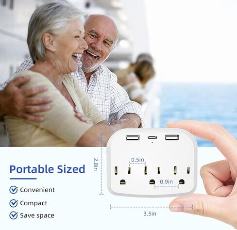 Ievuneuio Cruise Strip Power No Surge Protector مع USB، موسع منافذ التوصيل المتعدد 3 منافذ و 3 منافذ USB (1 USB C)، موزع منافذ الحائط من Cruise Essentials للرحلات البحرية والسفر والمكتب المنزلي in Kuwait
