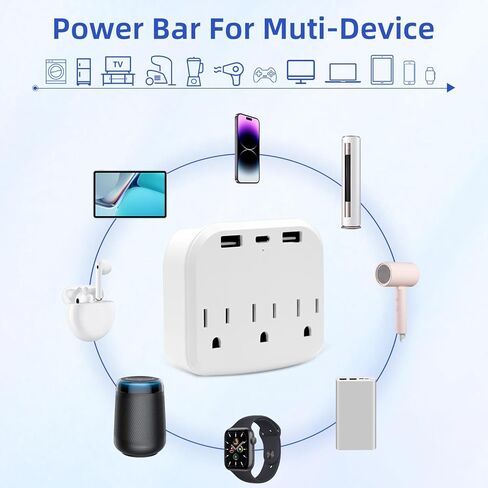 Ievuneuio Cruise Strip Power No Surge Protector مع USB، موسع منافذ التوصيل المتعدد 3 منافذ و 3 منافذ USB (1 USB C)، موزع منافذ الحائط من Cruise Essentials للرحلات البحرية والسفر والمكتب المنزلي in Kuwait