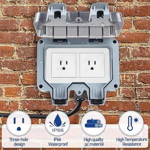 Outdoor Power Outlet with 16.4Ft Extension Cord, Double Plug Outlet Extender, Weatherproof Waterproof IP66 Outdoor Electrical Outlet Box, Exterior Wall Power Socket with Cover for Garden Outsid in Saudi Arabia