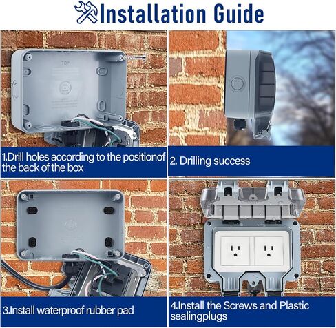 Outdoor Power Outlet with 16.4Ft Extension Cord, Double Plug Outlet Extender, Weatherproof Waterproof IP66 Outdoor Electrical Outlet Box, Exterior Wall Power Socket with Cover for Garden Outsid in Saudi Arabia