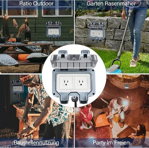 Outdoor Power Outlet with 16.4Ft Extension Cord, Double Plug Outlet Extender, Weatherproof Waterproof IP66 Outdoor Electrical Outlet Box, Exterior Wall Power Socket with Cover for Garden Outsid in Saudi Arabia