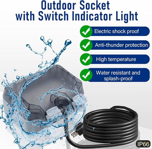 Outdoor Power Outlet with 16.4Ft Extension Cord, Double Plug Outlet Extender, Weatherproof Waterproof IP66 Outdoor Electrical Outlet Box, Exterior Wall Power Socket with Cover for Garden Outsid in Saudi Arabia