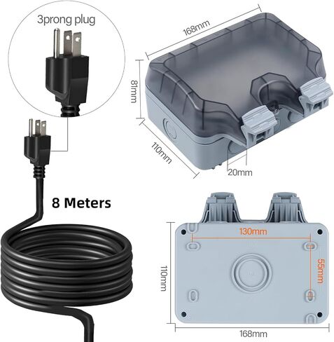 Outdoor Power Outlet with 16.4Ft Extension Cord, Double Plug Outlet Extender, Weatherproof Waterproof IP66 Outdoor Electrical Outlet Box, Exterior Wall Power Socket with Cover for Garden Outsid in Saudi Arabia