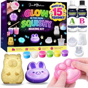 Jim&Gloria Glow in the Dark DIY Squishy Making Kit - Make Your Own Squishies All-in-One Squishy Maker Craft Kit with 1:1 Liquid Silicone, 3 Cute Animal Molds Mini Paw, Bunny, Capybara Chirstmas Gifts in Saudi Arabia