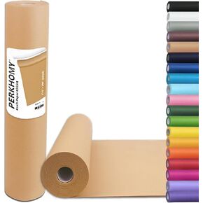 PerkHomy Brown Kraft Paper Roll 17.5" x 1,200" (100') for Gift Wrapping Bulletin Board Craft Art Bouquet Flower Packing Valentines Easel Moving Shipping Floor Poster Covering Table 70GSM 50LB in Saudi Arabia
