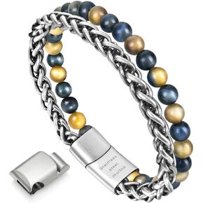 murtoo Mens Bead Leather Bracelet, Natural Bead, Steel and Leather Bracelet for Men Christmas Gift Idea in Saudi Arabia