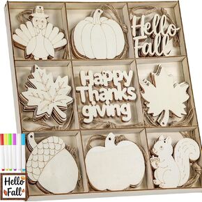 WOHOHOHO 42PCS 9 Styles Fall Unfinished Paintable Blank Wooden with Tray in Saudi Arabia