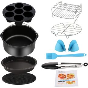 Air Fryer Accessories 9PCS for Gowise Gourmia Cozyna Ninja Air Fryer, Fit all 3.7QT - 5.8QT Power Deep Hot Air Fryer with 7 Inch Cake Barrel, Pizza Pan, Cupcake Pan, Oven Mitts, Skewer Rack, in Saudi Arabia