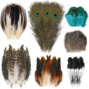 MARFOREVER 100 Pcs Natural Feathers Bulk 7 Styles Mix Spotted Feathers in Kuwait