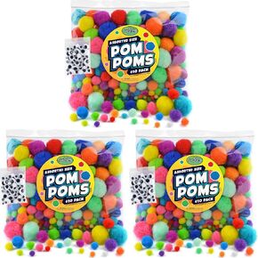 410 Pieces - Jumbo Pom Poms Balls for Craft Supplies - 360 Assorted Large and Small Colored Fuzzy Pompoms with 50 Googly Eyes in Kuwait