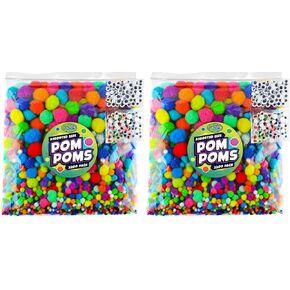 2200 Pieces - Pom Poms Balls for Craft Supplies - Large and Small Assorted Colored Fuzzy Pompoms with 200 Googly Eyes in Kuwait