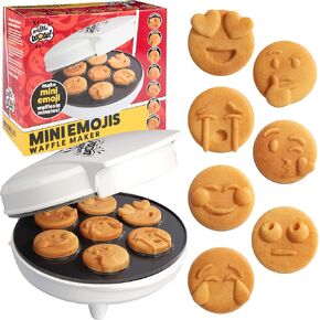 Mini Emojis Waffle Maker for Mother's Day Breakfast - Create 7 Cool Unique Smiley Face Waffles or Pancakes w Electric Non Stick Waffler Iron Featuring a Kiss Face, Heart Eyes & Smile, Morning Gift in Saudi Arabia