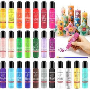 Candle Wax Pen 26 Colors Set - 3D Candle Paint with Glitter Gold Silver, Smooth Drawing Wax Pen for DIY Candle Making, Birthday, Wedding Party, Non-Toxic, Fast-Drying, Long-Lasting Color - 0.35oz/10ml in Kuwait