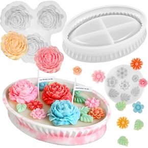 Flower Candle Molds Set, 3D Rose, Daisy, Peony, Tulips Floral Molds in Kuwait