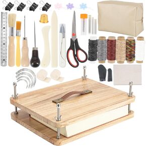 FUXAFU 50 Pcs Book Binding Kits, 14.7"x11.4" Inch Wooden Book Press，Books Binding Materials, with Bone Folder, Awl, Needles for DIY Bookbinding, BookRepair, Handmade Crafts in Saudi Arabia