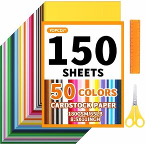 100 Sheets 8.5" X 11" Colored Cardstock, 50 Assorted Colors 180 GSM/65 LB Construction Paper, Card Stock Craft Set with Scissors and Ruler, Printer Paper for Scrapbooking, DIY Crafts and Decorations in Saudi Arabia