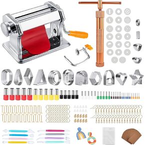 Stainless Steel Polymer Clay Roller Machine Set Includes Clay Presser Machine with 7 Adjustable Thickness Settings,8 Round Clay Cutter,9 Clay Shaping Tool and 7.87" Clay Cutter for DIY Craft Projects in Kuwait