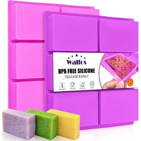 Walfos Silicone Soap Molds Set of 3, 6 Cavities Rectangle Silicone Soap Molds for Homemade Craft Soap Mold, Cake,Chocolate ＆ Ice Cube Tray（Blue & Purple ＆ Pink） in Kuwait