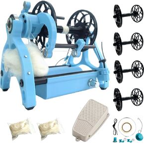 Electric Yarn Winder Electric Yarn Spinner Kit Spinning Wheel for Wool with Foot Controller & 4 Bobbins, Small Wool Spinner with Forward & Reverse(Blue) in Kuwait