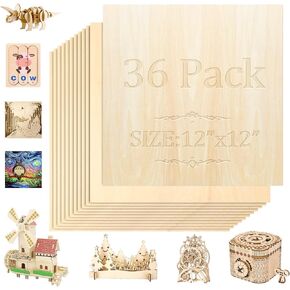 36 Pack Basswood Sheets,12"x12"x1/8" 3mm Basswood Plywood,Craft Wood,Unfinished Wood,for DIY Ornaments and Model Engraving, Wood Burning, Architectural Models, Drawing、Wood for Laser Cutting in Kuwait
