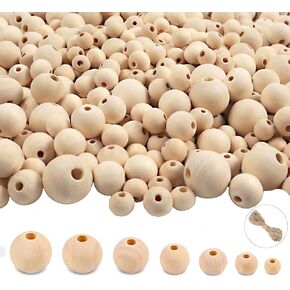 950pcs Wooden Beads for Crafts 7 Sizes Unfinished Natural Wood Bead Wooden Beads Bulk 6mm, 8mm, 10mm, 12mm, 14mm, 16mm, 20mm Bead for Garland Macrame Jewelry Making DIY Farmhouse Decor in Saudi Arabia