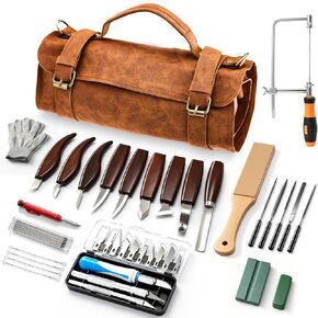 SakerNeo 25-Piece Wood Carving Kit Whittling Kit with Leather Storage Bag in Kuwait