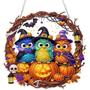 LONNIY Autumn Harvest Pumpkin Diamond Art Hanging Ornament Kit, Halloween Diamond Art Hanging Kits, DIY Faceted Rhinestone Diamond Painting Hanging Decor for Window Home Garden Wall (C) in Kuwait