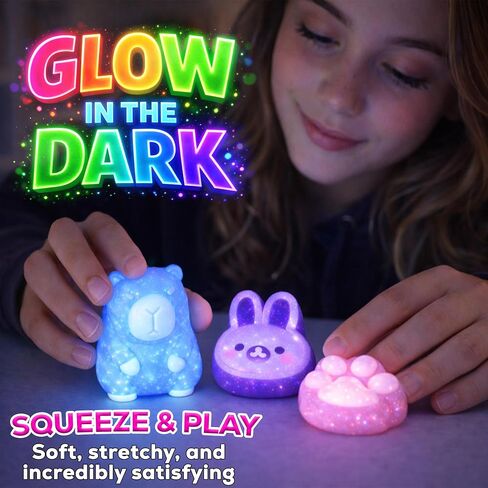 Jim&Gloria Glow in the Dark DIY Squishy Making Kit - Make Your Own Squishies All-in-One Squishy Maker Craft Kit with 1:1 Liquid Silicone, 3 Cute Animal Molds Mini Paw, Bunny, Capybara Chirstmas Gifts in Saudi Arabia