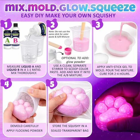 Jim&Gloria Glow in the Dark DIY Squishy Making Kit - Make Your Own Squishies All-in-One Squishy Maker Craft Kit with 1:1 Liquid Silicone, 3 Cute Animal Molds Mini Paw, Bunny, Capybara Chirstmas Gifts in Saudi Arabia