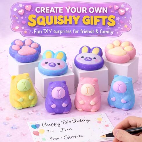 Jim&Gloria Glow in the Dark DIY Squishy Making Kit - Make Your Own Squishies All-in-One Squishy Maker Craft Kit with 1:1 Liquid Silicone, 3 Cute Animal Molds Mini Paw, Bunny, Capybara Chirstmas Gifts in Saudi Arabia