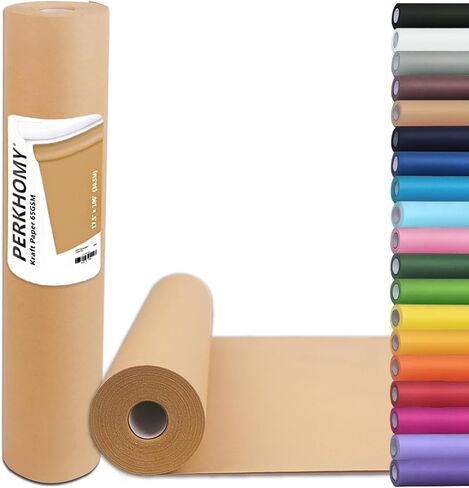 PerkHomy Brown Kraft Paper Roll 17.5" x 1,200" (100') for Gift Wrapping Bulletin Board Craft Art Bouquet Flower Packing Valentines Easel Moving Shipping Floor Poster Covering Table 70GSM 50LB in Saudi Arabia