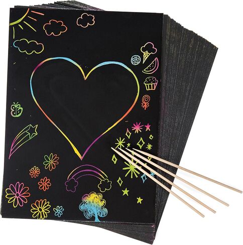 50 Piece Rainbow Scratch Paper - 4 Wooden Styluses Included - Create Rainbow Scratch Art With This Jumbo Craft Pack in Kuwait