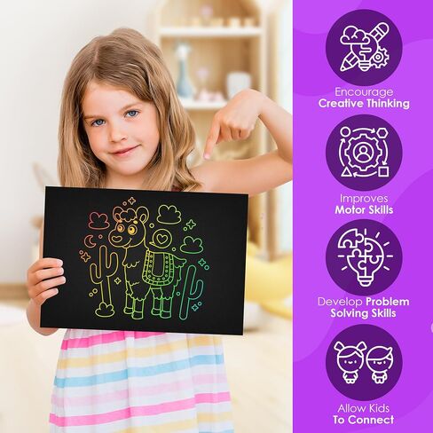 50 Piece Rainbow Scratch Paper - 4 Wooden Styluses Included - Create Rainbow Scratch Art With This Jumbo Craft Pack in Kuwait