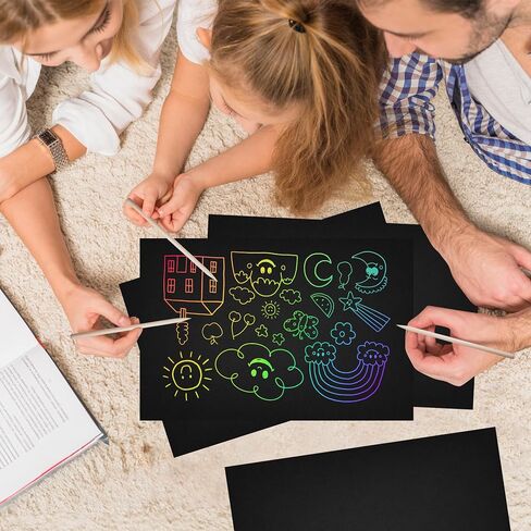 50 Piece Rainbow Scratch Paper - 4 Wooden Styluses Included - Create Rainbow Scratch Art With This Jumbo Craft Pack in Kuwait