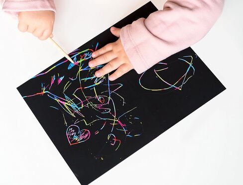 50 Piece Rainbow Scratch Paper - 4 Wooden Styluses Included - Create Rainbow Scratch Art With This Jumbo Craft Pack in Kuwait