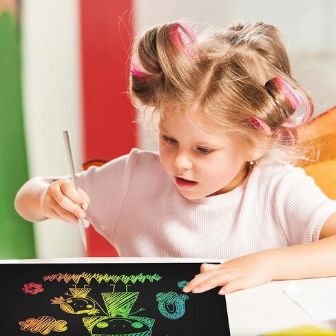 50 Piece Rainbow Scratch Paper - 4 Wooden Styluses Included - Create Rainbow Scratch Art With This Jumbo Craft Pack in Kuwait