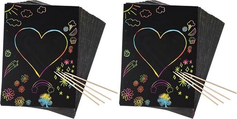 50 Piece Rainbow Scratch Paper - 4 Wooden Styluses Included - Create Rainbow Scratch Art With This Jumbo Craft Pack in Kuwait