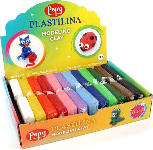 Pepy Plastilina Reusable and Non-Drying Modeling Clay Gift Set; Set of 24 Bars, 1.4 Ounce Each, 2 Each of 12 Colors, Perfect for Arts and Crafts Projects, Multicolor in Kuwait