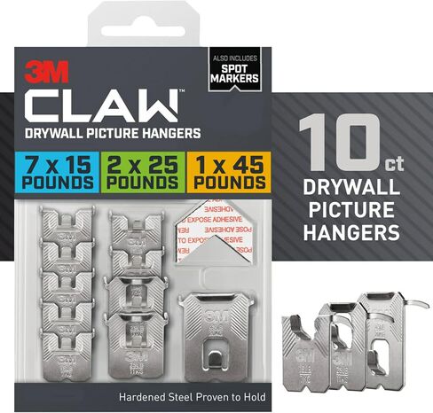 3M Claw 15 lb. Drywall Picture Hanger with Spot Markers, Heavyweight Hanging Solution for Room Decor and Office Decor, Including Mirrors or Large Art – 5 Pack in Kuwait