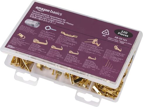 Amazon Basics Picture Hanging Hardware Assortment Kit, 220 Piece Set, Brass in Kuwait