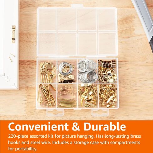 Amazon Basics Picture Hanging Hardware Assortment Kit, 220 Piece Set, Brass in Kuwait