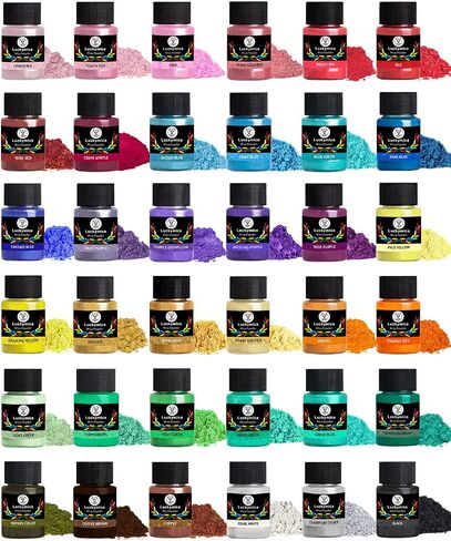 Mica Powder, 24 Colors Pearlescent Pigment Powder for Epoxy Resin, 240g Pearl Pigment Set​​ for Soap Making, Bath Bomb, Candle Making, Art Crafts, Lip Gloss, Nail Polish, Dye in Saudi Arabia