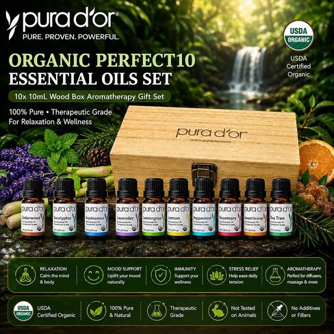 PURA D'OR Organic Perfect10 Essential Oils Aromatherapy Box Set, 10mL x10 in Kuwait