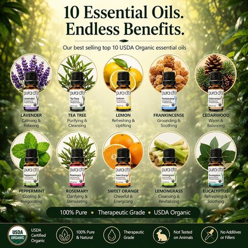 PURA D'OR Organic Perfect10 Essential Oils Aromatherapy Box Set, 10mL x10 in Kuwait
