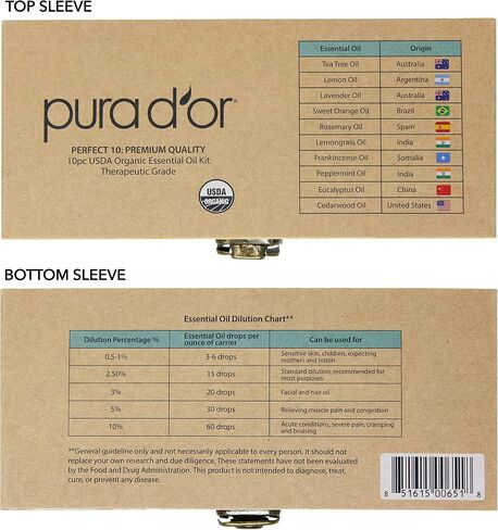 PURA D'OR Organic Perfect10 Essential Oils Aromatherapy Box Set, 10mL x10 in Kuwait