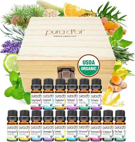 PURA D'OR Organic Sweet16 Essential Oils Aromatherapy Box Set, 10mL x16 in Kuwait