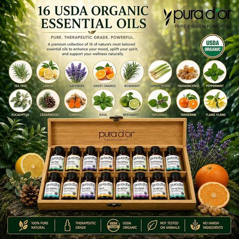 PURA D'OR Organic Sweet16 Essential Oils Aromatherapy Box Set, 10mL x16 in Kuwait