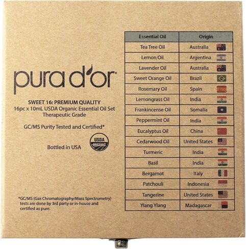 PURA D'OR Organic Sweet16 Essential Oils Aromatherapy Box Set, 10mL x16 in Kuwait