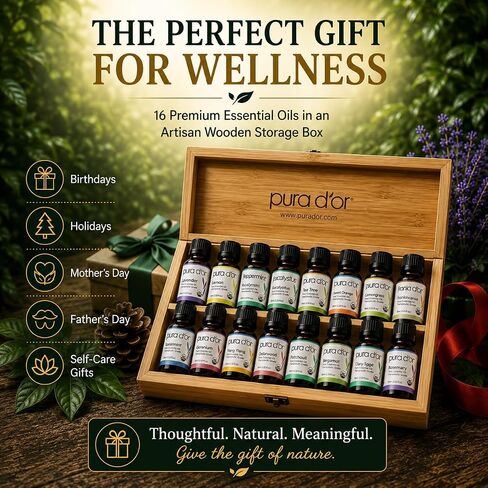 PURA D'OR Organic Sweet16 Essential Oils Aromatherapy Box Set, 10mL x16 in Kuwait