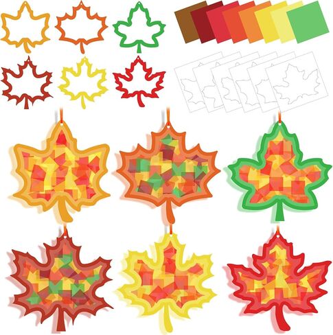 KEPEEL Fall Suncatcher Craft Kit, 42 Packs Leaf Tissue Paper Crafts in Saudi Arabia
